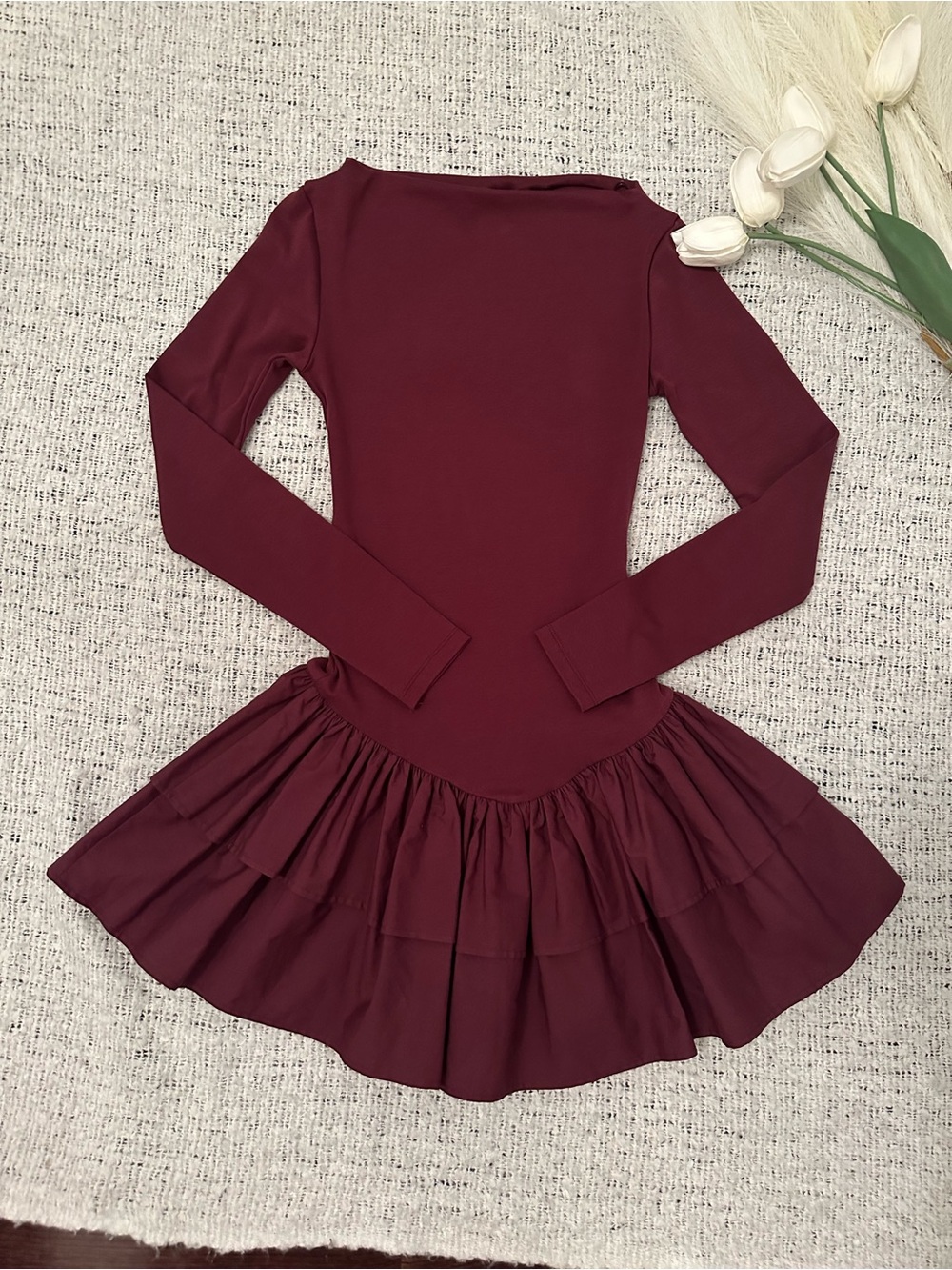 Zara long Sleeve Burgundy mini dress
